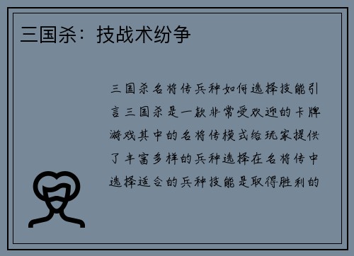 三国杀：技战术纷争